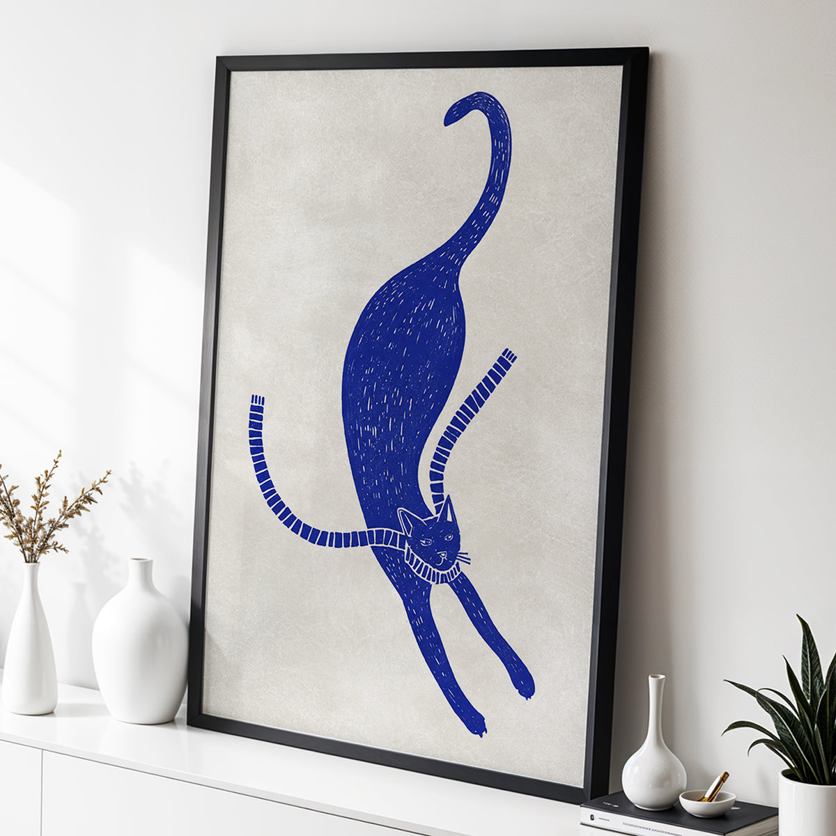 The Blue Stretch, blue, beige, white nature wall art displayed in a styled interior, gallery view 6