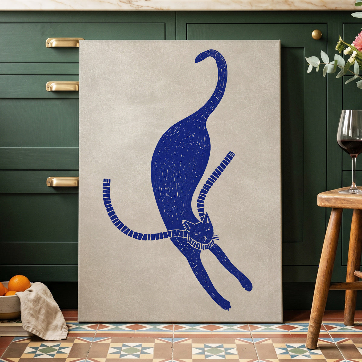 The Blue Stretch, blue, beige, white nature wall art displayed in a styled interior, gallery view 7