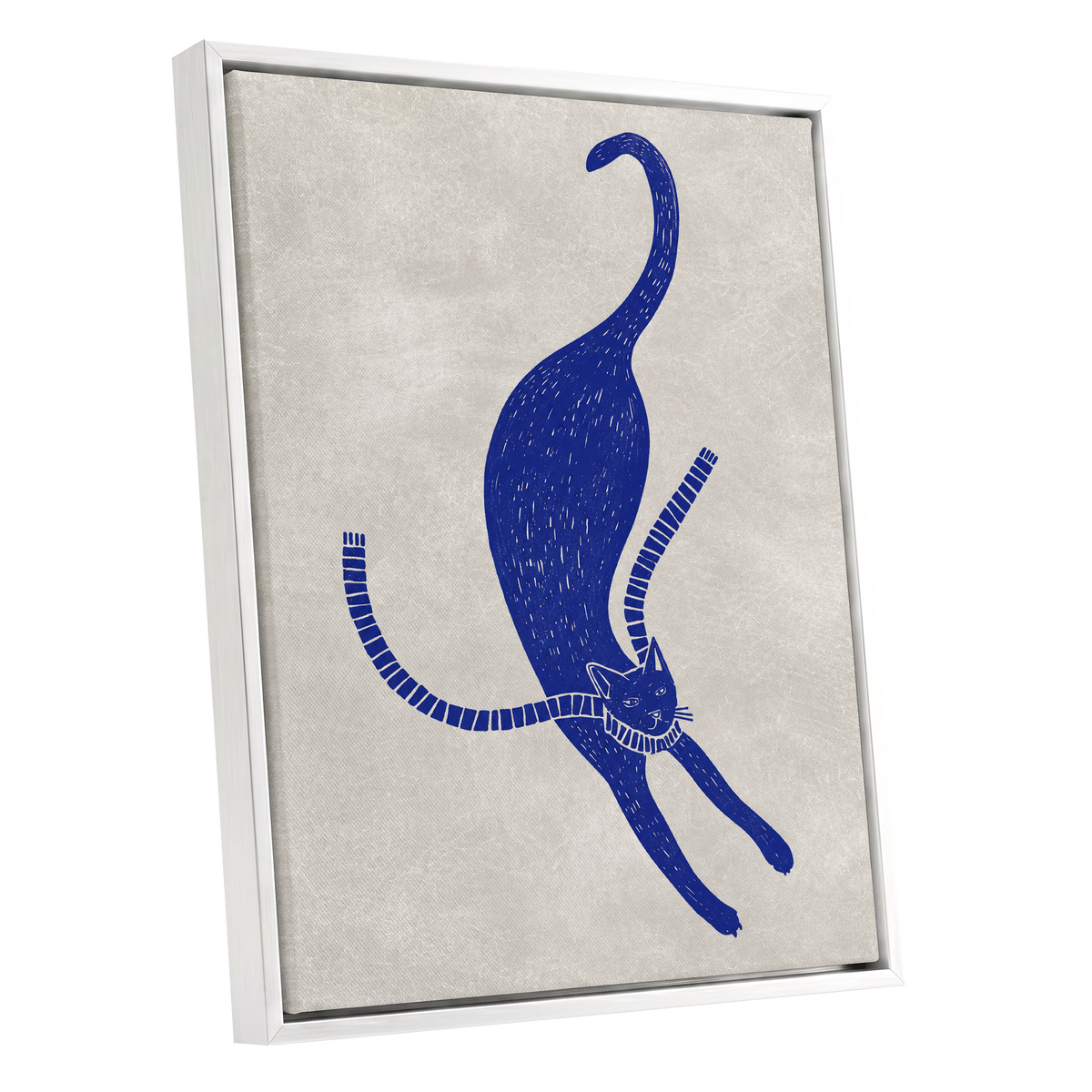 The Blue Stretch, blue, beige, white nature wall art shown as a white framed canvas wall art
