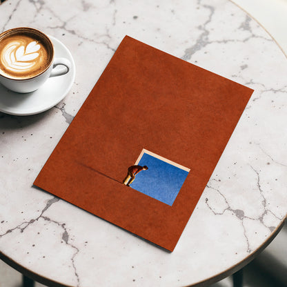 The Blue Threshold, orange, brown, blue minimalist wall art displayed in a styled interior, gallery view 5