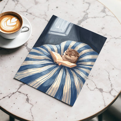 The Bookish Otter, blue, beige, brown nature wall art displayed in a styled interior, gallery view 5
