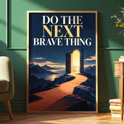 The Brave Horizon, blue, orange, beige abstract wall art displayed in a styled interior, gallery view 6
