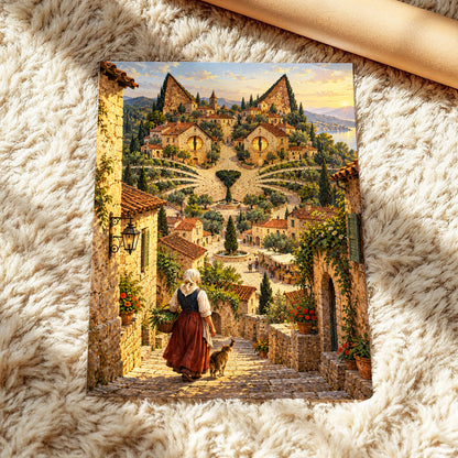 The Cat-Eyed Village, beige, green, gold abstract wall art displayed in a styled interior, gallery view 2