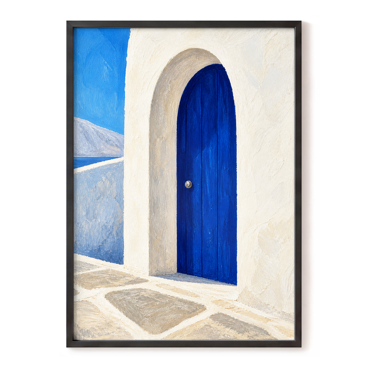 The Cobalt Archway, blue, white, beige minimalist wall art, front artwork view
