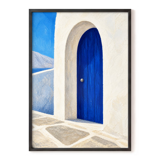 The Cobalt Archway, blue, white, beige minimalist wall art, front artwork view