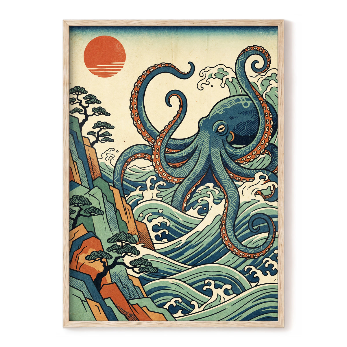 The Coiling Tide, blue, green, beige nature wall art, front artwork view