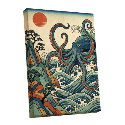 The Coiling Tide, blue, green, beige nature wall art shown as a stretched canvas wall art