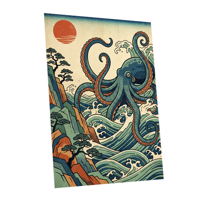 The Coiling Tide, blue, green, beige nature wall art shown as a unframed poster wall art print