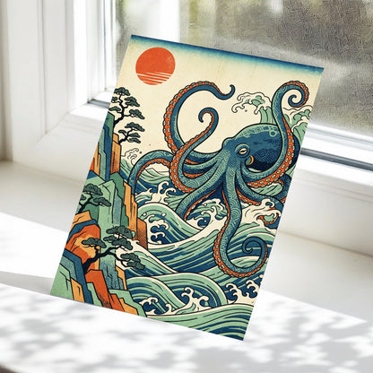 The Coiling Tide, blue, green, beige nature wall art displayed in a styled interior, gallery view 5