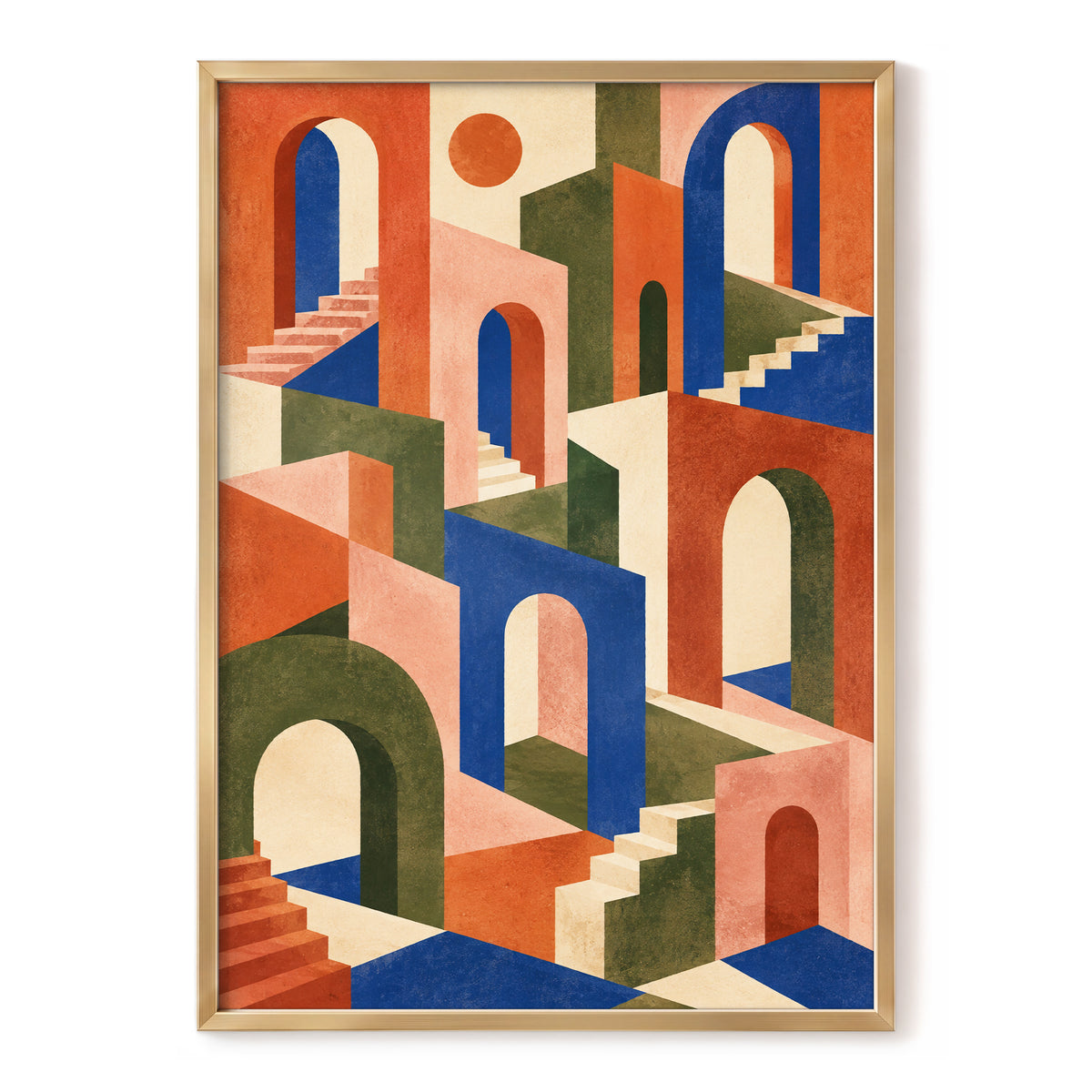 The Colour Arcade, blue, green, orange abstract wall art, front artwork view