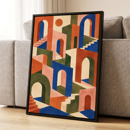 The Colour Arcade, blue, green, orange abstract wall art displayed in a styled interior, gallery view 4