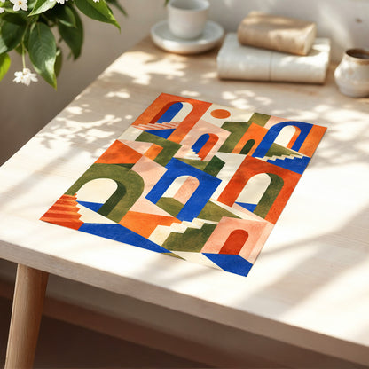 The Colour Arcade, blue, green, orange abstract wall art displayed in a styled interior, gallery view 5
