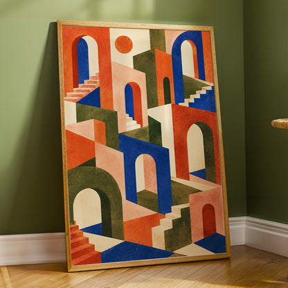 The Colour Arcade, blue, green, orange abstract wall art displayed in a styled interior, gallery view 9