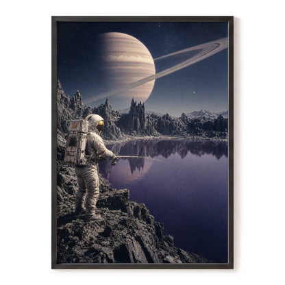 The Cosmic Angler, blue, gray, beige abstract wall art, front artwork view