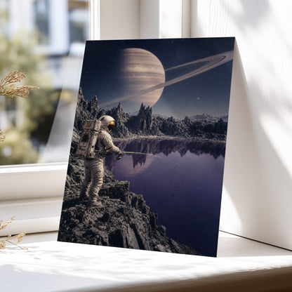 The Cosmic Angler, blue, gray, beige abstract wall art displayed in a styled interior, gallery view 5