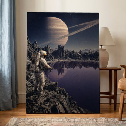 The Cosmic Angler, blue, gray, beige abstract wall art displayed in a styled interior, gallery view 7
