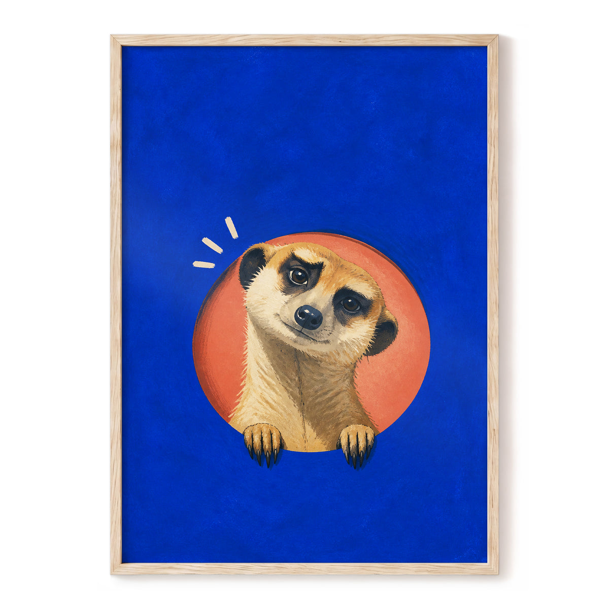 The Curious Lookout, blue, orange, beige nature wall art, front artwork view