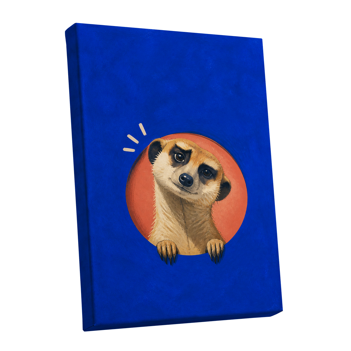 The Curious Lookout, blue, orange, beige nature wall art shown as a stretched canvas wall art