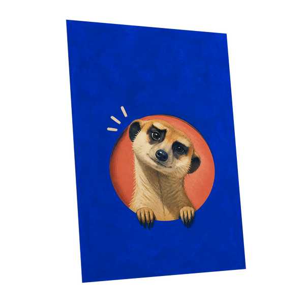 The Curious Lookout, blue, orange, beige nature wall art shown as a unframed poster wall art print