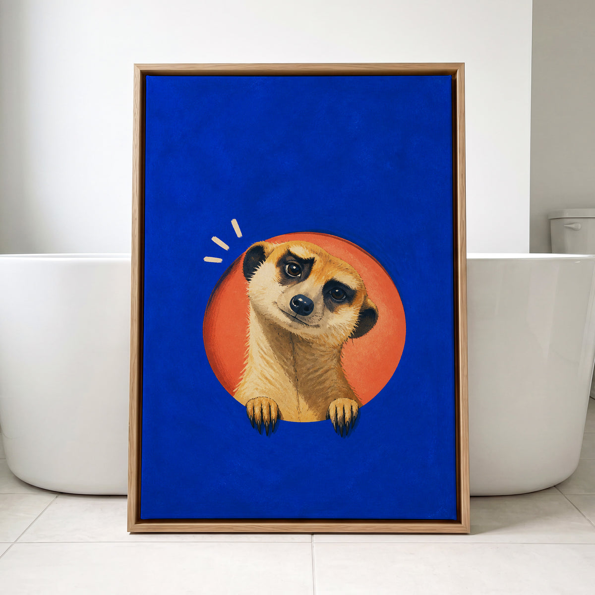 The Curious Lookout, blue, orange, beige nature wall art displayed in a styled interior, gallery view 4