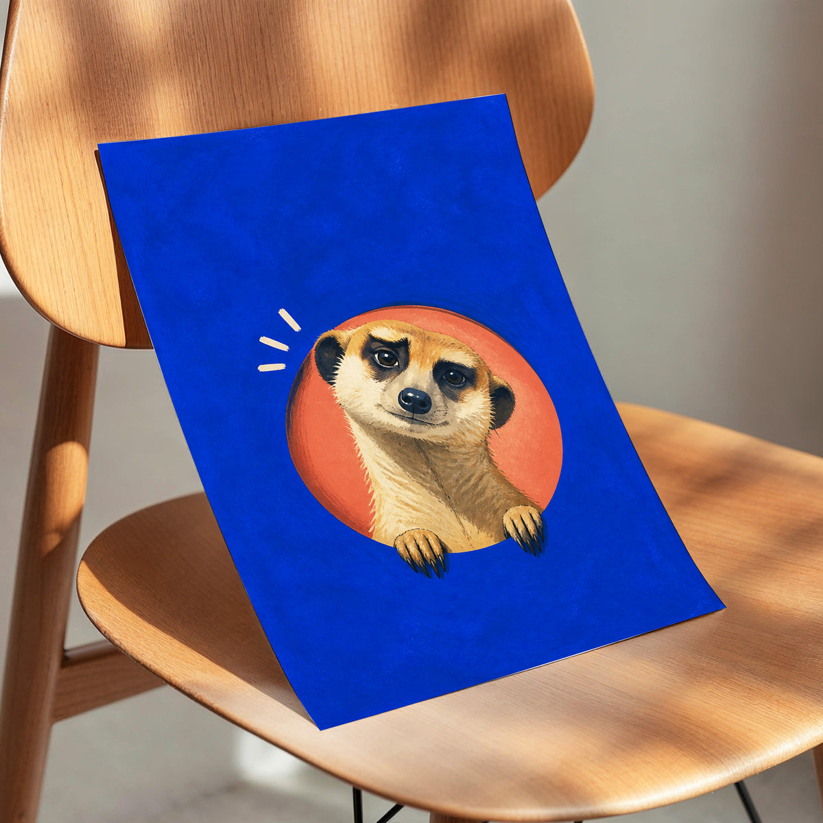 The Curious Lookout, blue, orange, beige nature wall art displayed in a styled interior, gallery view 5
