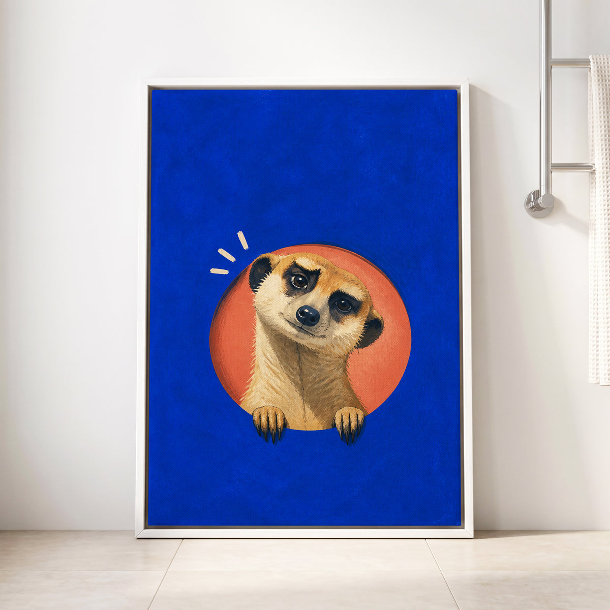 The Curious Lookout, blue, orange, beige nature wall art displayed in a styled interior, gallery view 8