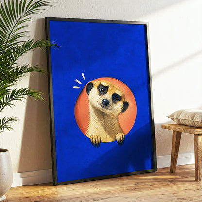 The Curious Lookout, blue, orange, beige nature wall art displayed in a styled interior, gallery view 9