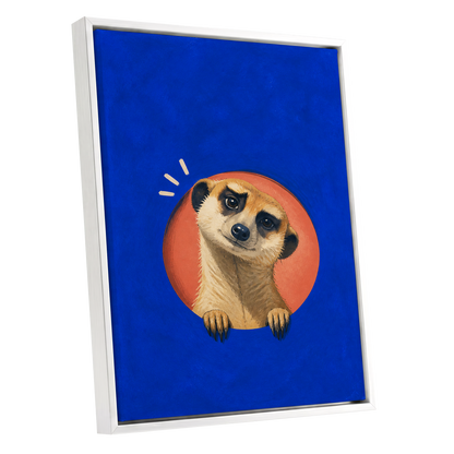 The Curious Lookout, blue, orange, beige nature wall art shown as a white framed canvas wall art