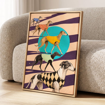 The Dapper Hound Parade, beige, purple, black abstract wall art displayed in a styled interior, gallery view 4