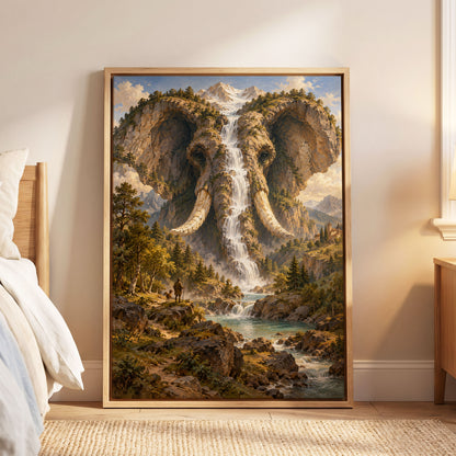 The Elephant Cascade, brown, green, blue nature wall art displayed in a styled interior, gallery view 5