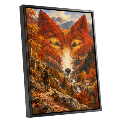 The Ember Valley, orange, gold, brown nature wall art shown as a black framed canvas wall art