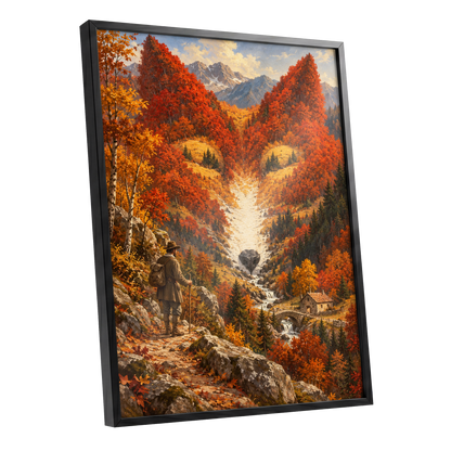 The Ember Valley, orange, gold, brown nature wall art shown as a black framed poster wall art print