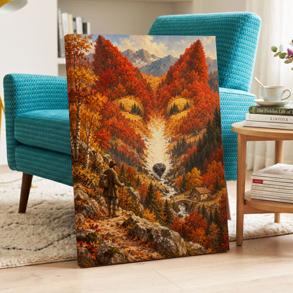 The Ember Valley, orange, gold, brown nature wall art on canvas displayed in a styled interior, gallery view 2