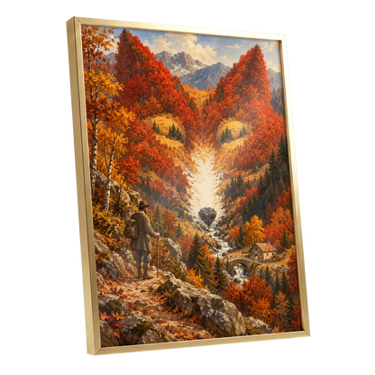 The Ember Valley, orange, gold, brown nature wall art shown as a gold framed poster wall art print