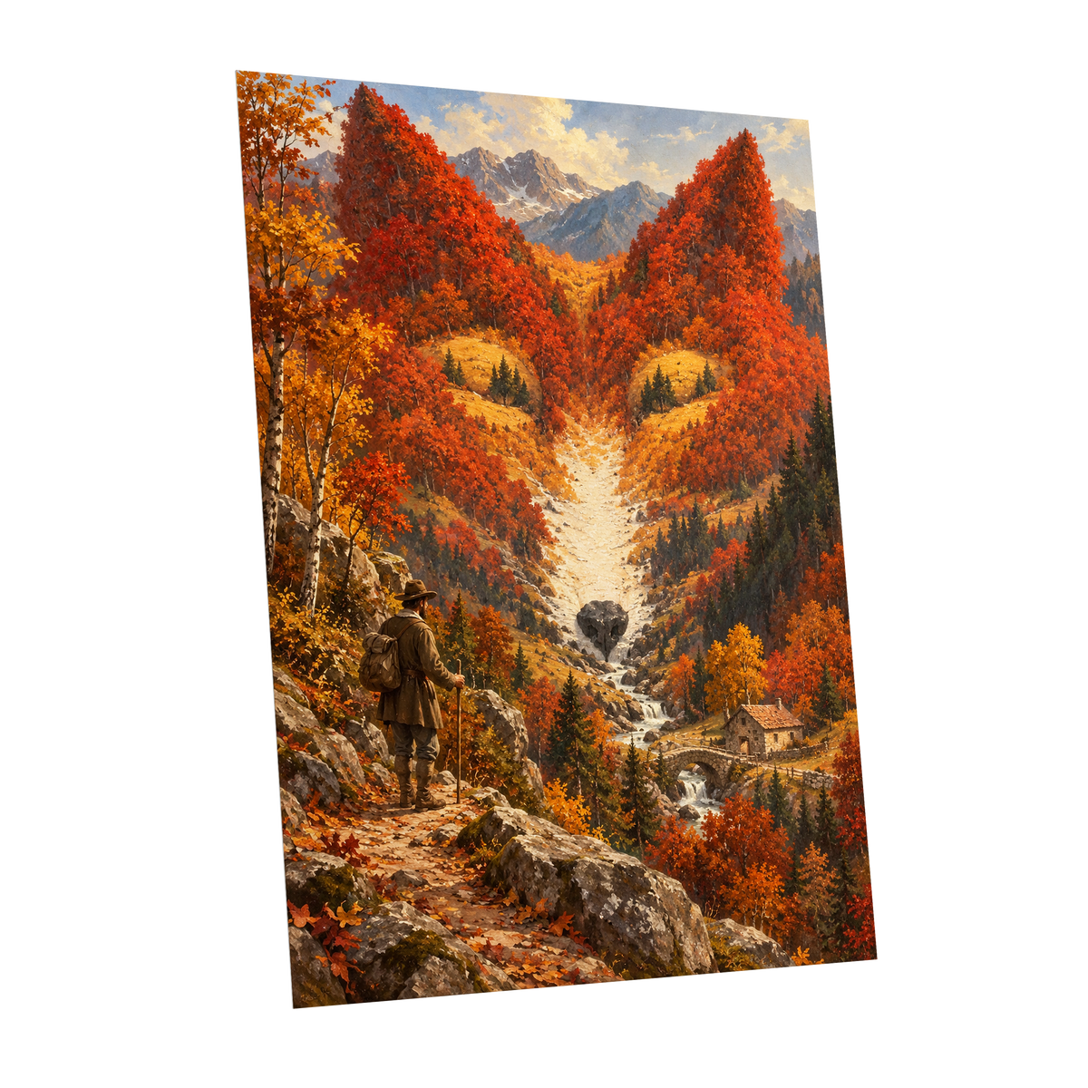 The Ember Valley, orange, gold, brown nature wall art shown as a unframed poster wall art print