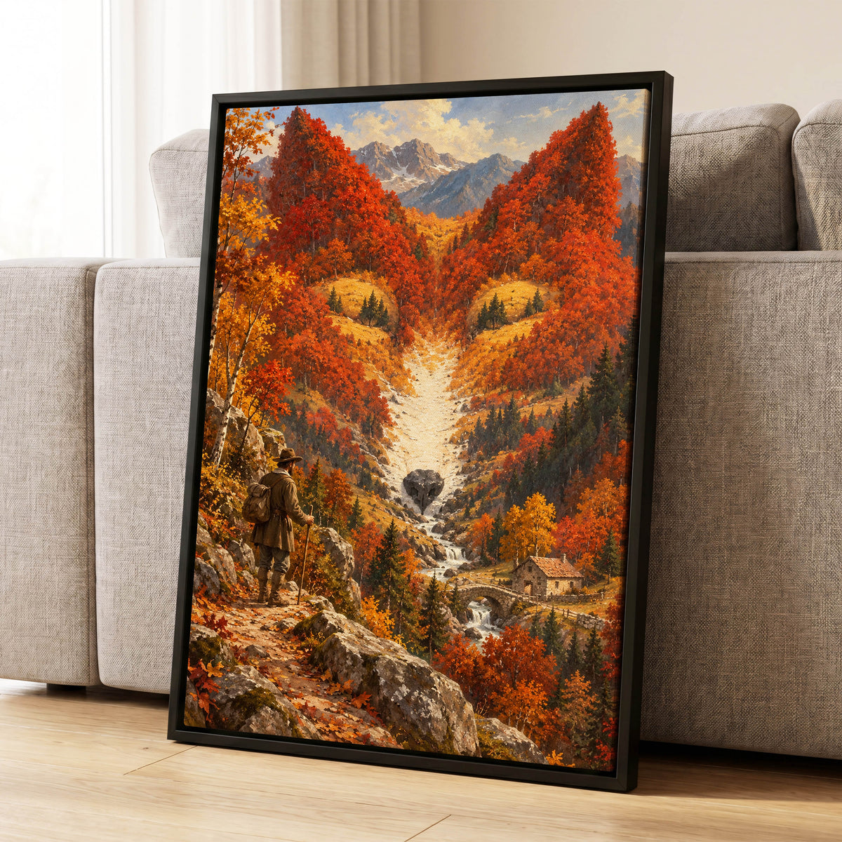 The Ember Valley, orange, gold, brown nature wall art displayed in a styled interior, gallery view 1