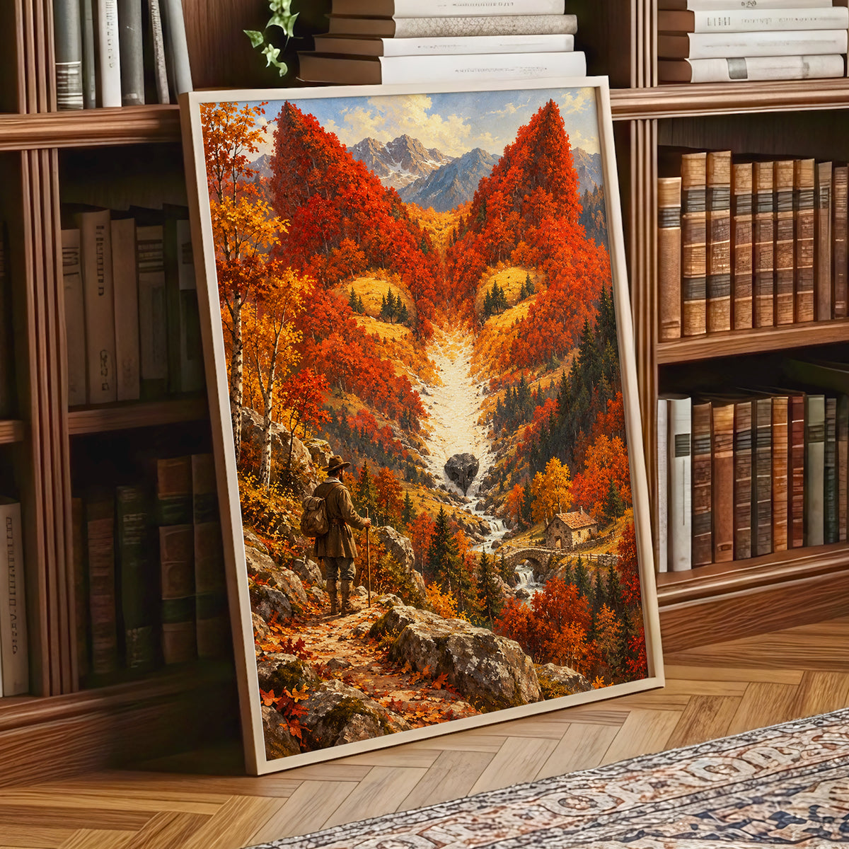 The Ember Valley, orange, gold, brown nature wall art displayed in a styled interior, gallery view 2