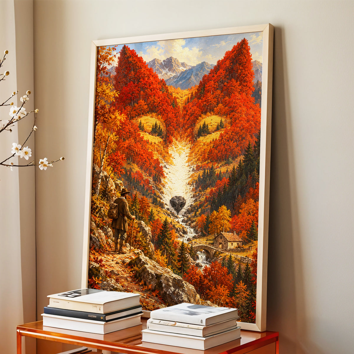 The Ember Valley, orange, gold, brown nature wall art displayed in a styled interior, gallery view 3