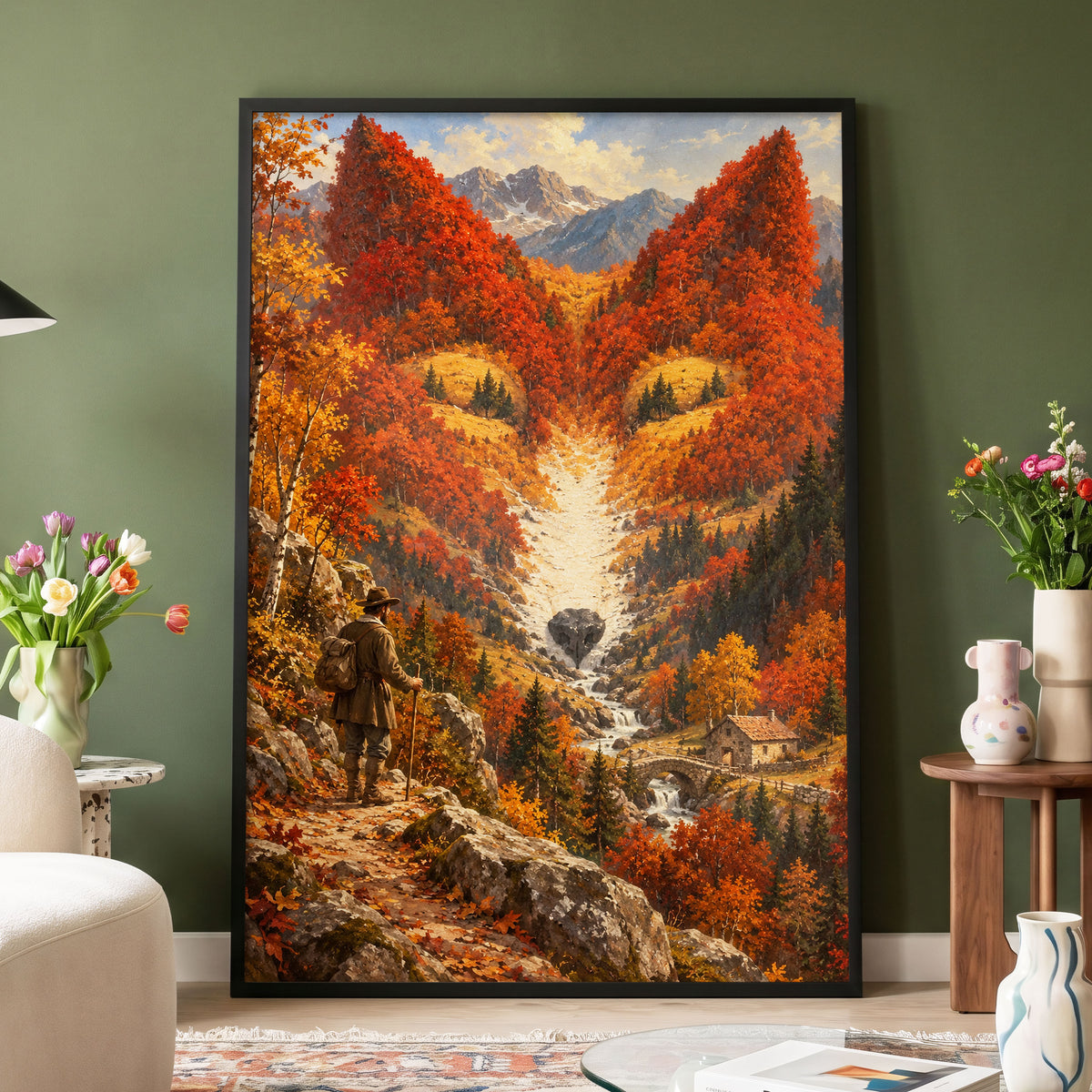 The Ember Valley, orange, gold, brown nature wall art displayed in a styled interior, gallery view 4