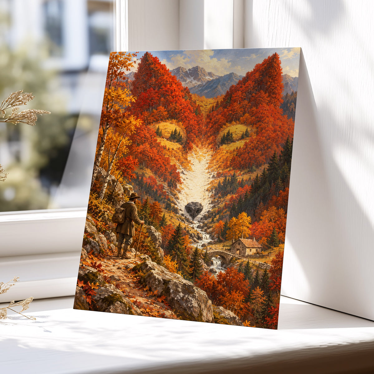 The Ember Valley, orange, gold, brown nature wall art displayed in a styled interior, gallery view 5