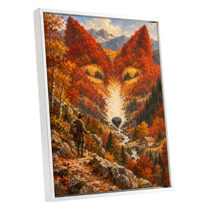 The Ember Valley, orange, gold, brown nature wall art shown as a white framed canvas wall art