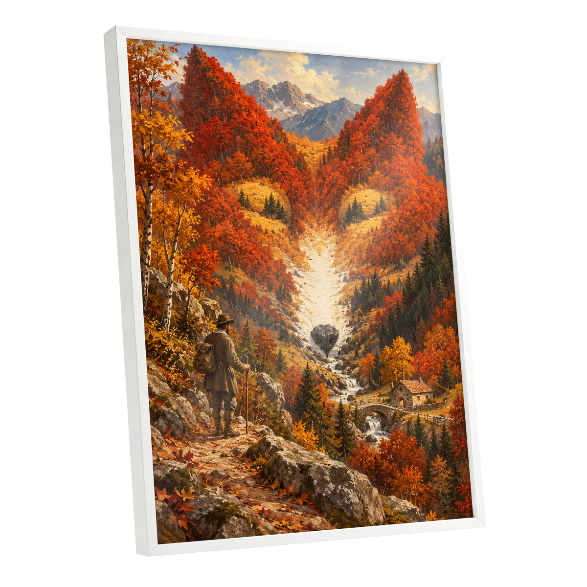The Ember Valley, orange, gold, brown nature wall art shown as a white framed poster wall art print