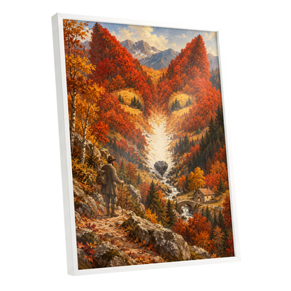The Ember Valley, orange, gold, brown nature wall art shown as a white framed poster wall art print