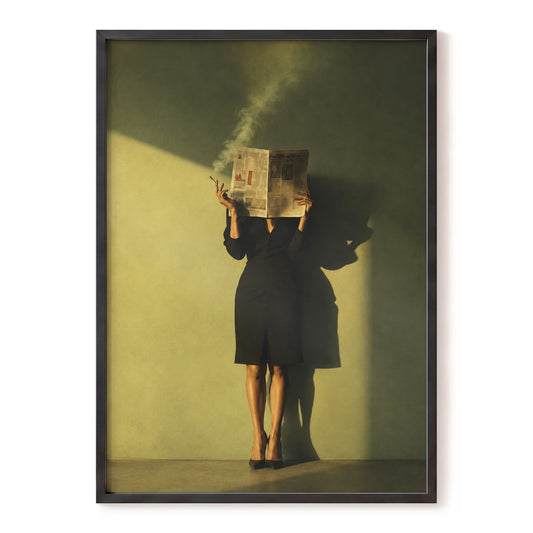 The Evening Edition, green, black, gold minimalist wall art, front artwork view