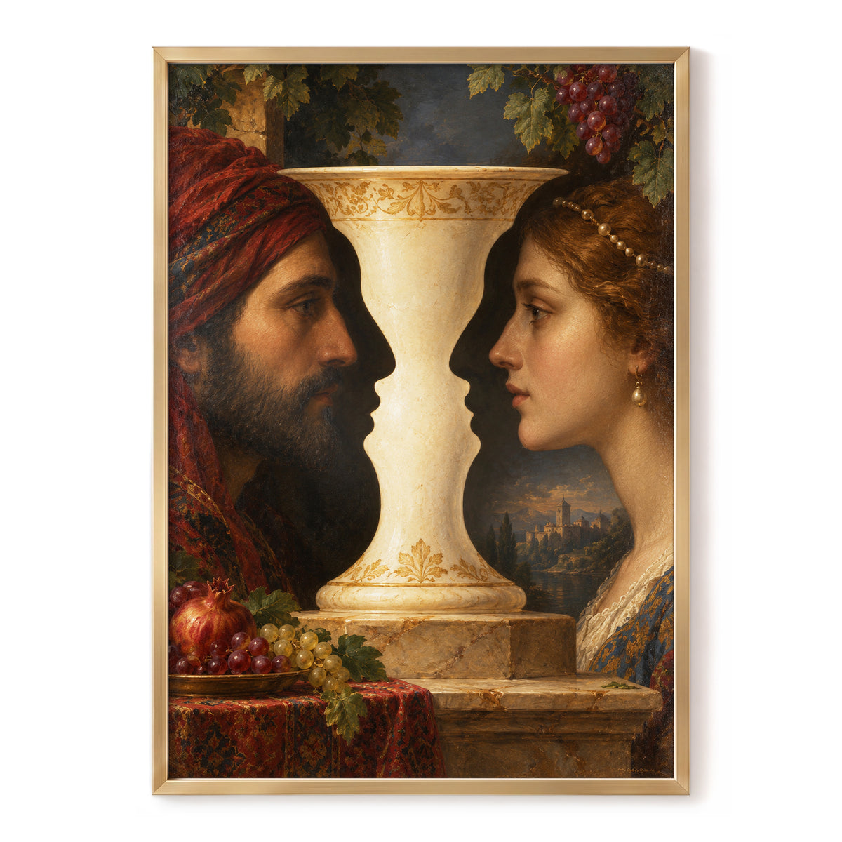 The Faces of the Chalice, brown, beige, red abstract wall art, front artwork view