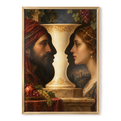 The Faces of the Chalice, brown, beige, red abstract wall art, front artwork view