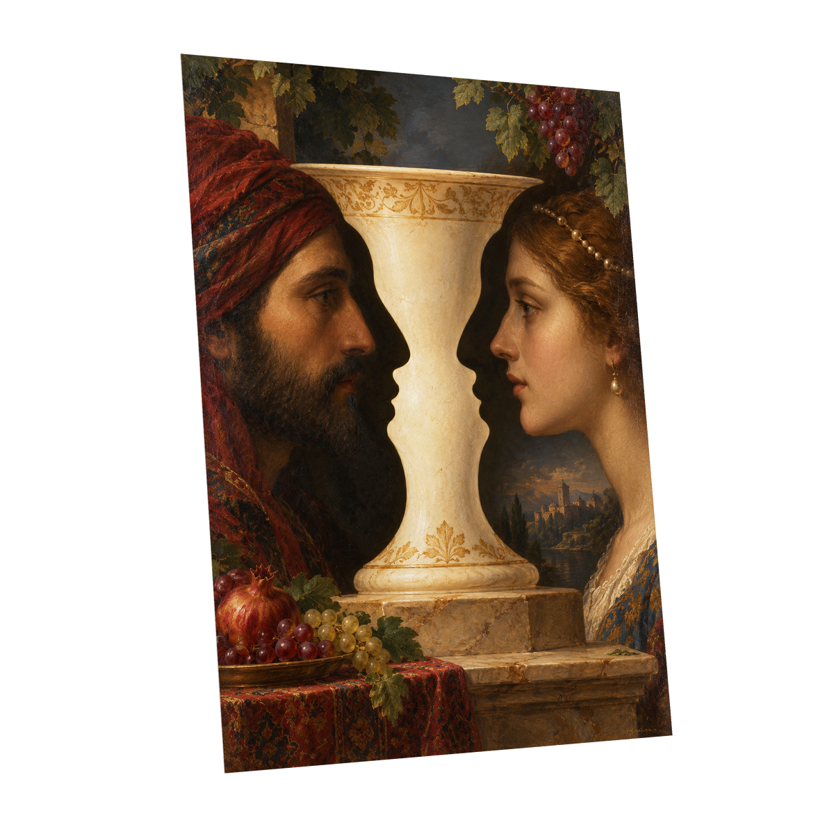 The Faces of the Chalice, brown, beige, red abstract wall art shown as a unframed poster wall art print