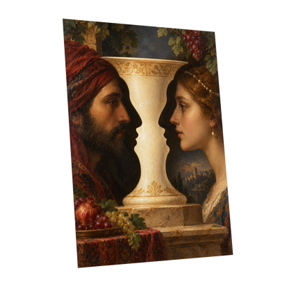 The Faces of the Chalice, brown, beige, red abstract wall art shown as a unframed poster wall art print