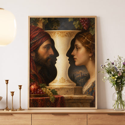 The Faces of the Chalice, brown, beige, red abstract wall art displayed in a styled interior, gallery view 3