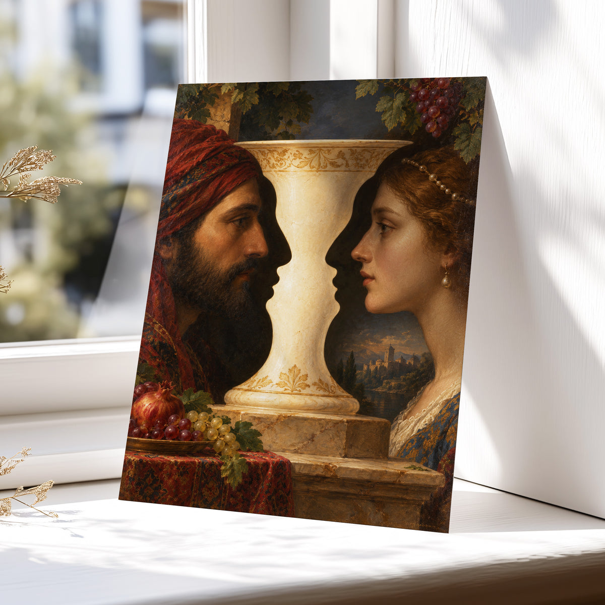 The Faces of the Chalice, brown, beige, red abstract wall art displayed in a styled interior, gallery view 4